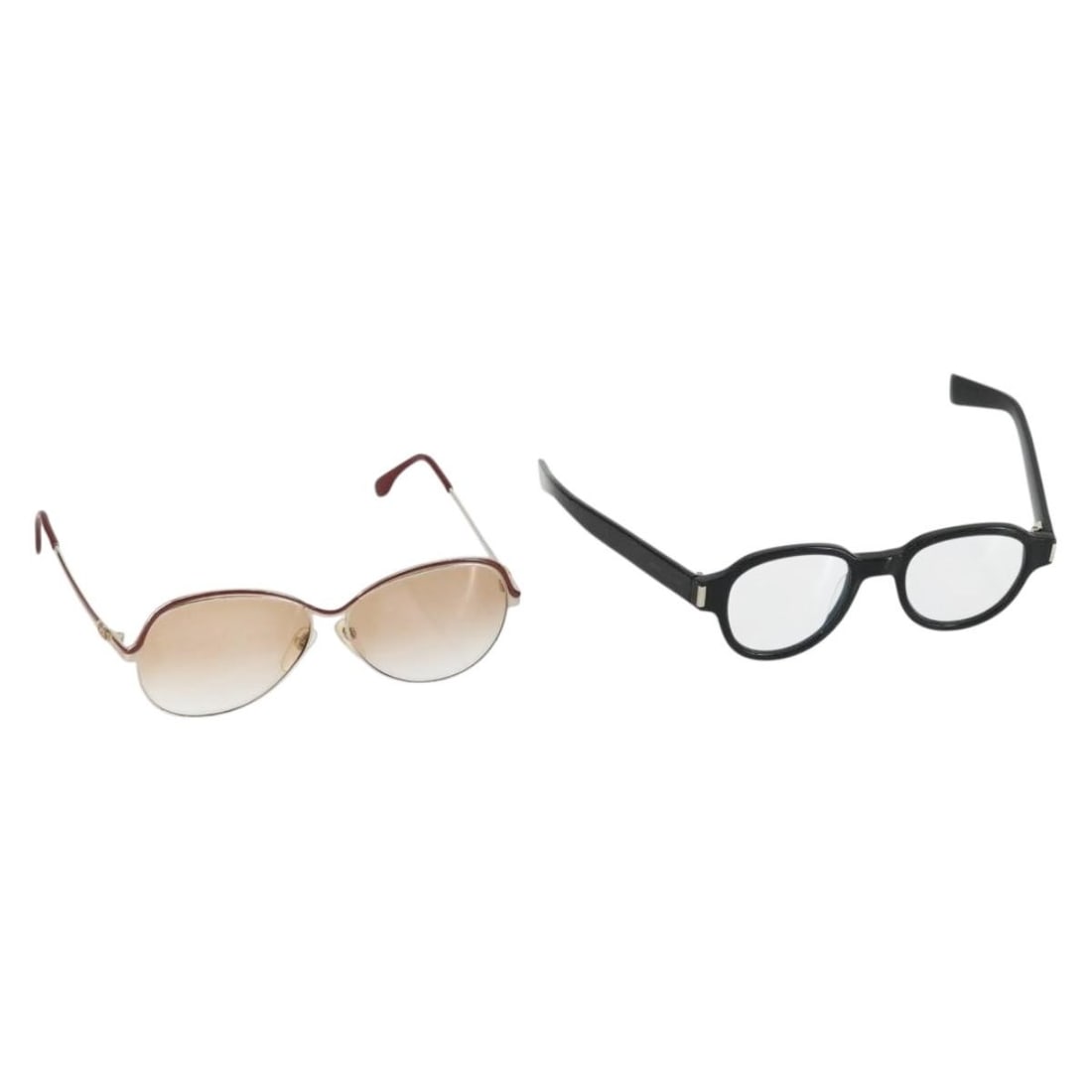 Set of 2 Saint Laurent Plastic Sunglasses in Brown and Silver with Case: Set of 2 Saint Laurent Plastic Sunglasses in Brown and Silver with Case This set includes two pairs of SAINT LAURENT sunglasses crafted from plastic in a brown and silver color combination. The sungla