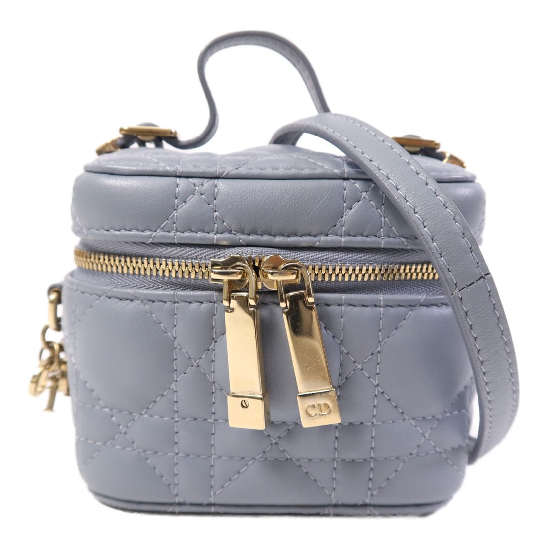 Dior Mini Vanity Shoulder Bag Blue Lambskin Gold Hardware: Dior Mini Vanity Shoulder Bag Blue Lambskin Gold Hardware This Christian Dior mini vanity case shoulder bag features luxurious blue lambskin leather and gold hardware. Designed in a compact silhouette