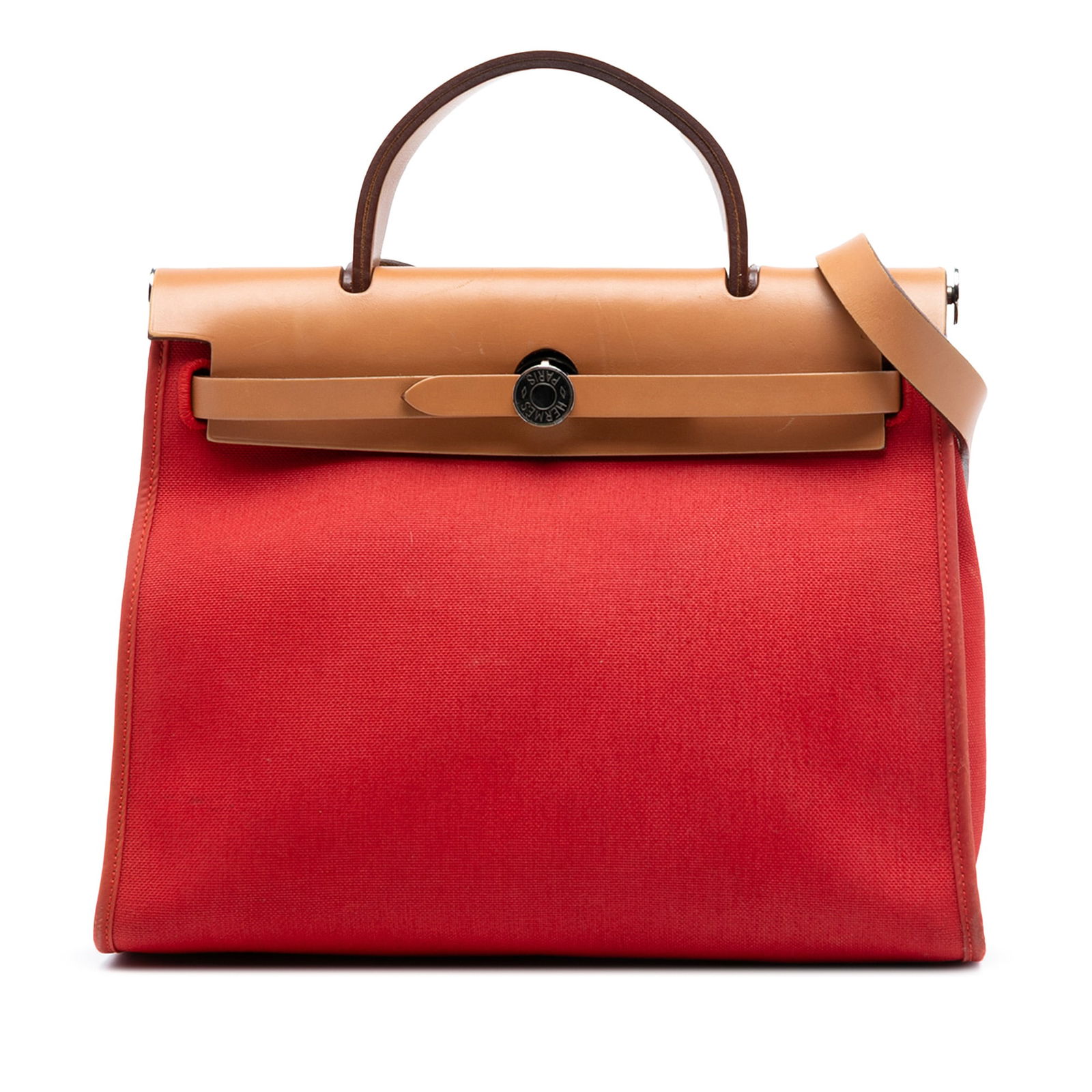 Herbag Zip 31 Canvas Shoulder Bag with Leather Trim by Hermes: Herbag Zip 31 Canvas Shoulder Bag with Leather Trim by Hermes The Hermes Toile Herbag Zip 31 features a canvas body with leather trim, a flat leather top handle, a flat leather shoulder strap, a front