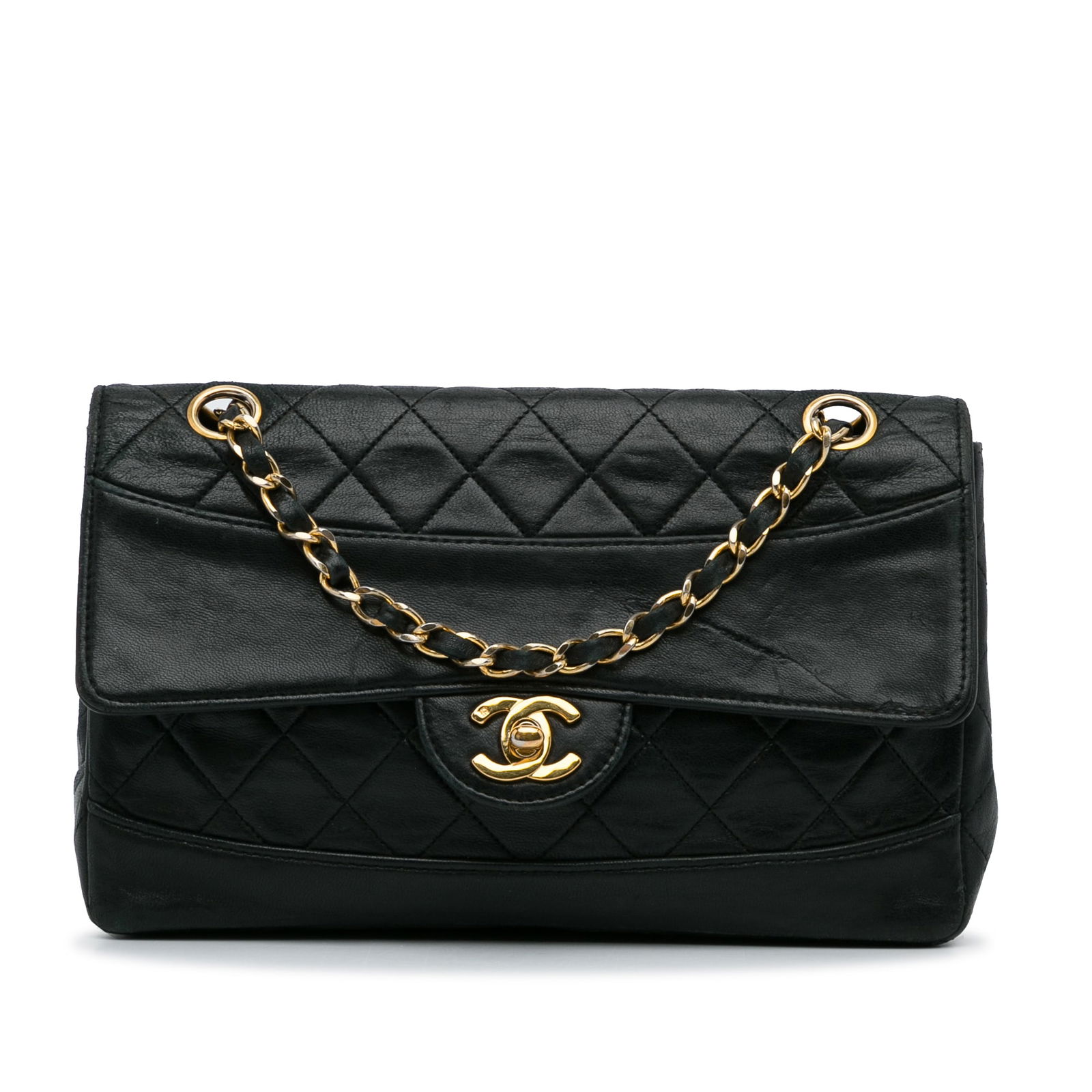 Chanel Black Quilted Lambskin Shoulder Bag with Woven Chain Strap (1 of 18)