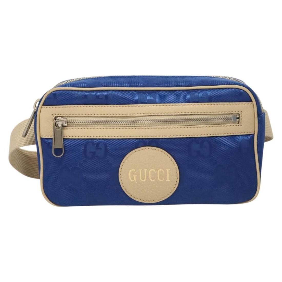 Blue Canvas Gucci Off The Grid Unisex Belt Bag 24cm by 14cm by 5cm: Blue Canvas Gucci Off The Grid Unisex Belt Bag 24cm by 14cm by 5cm This Gucci Off The Grid Belt Bag features a blue canvas construction designed for unisex use. It has a compact size and a belt strap