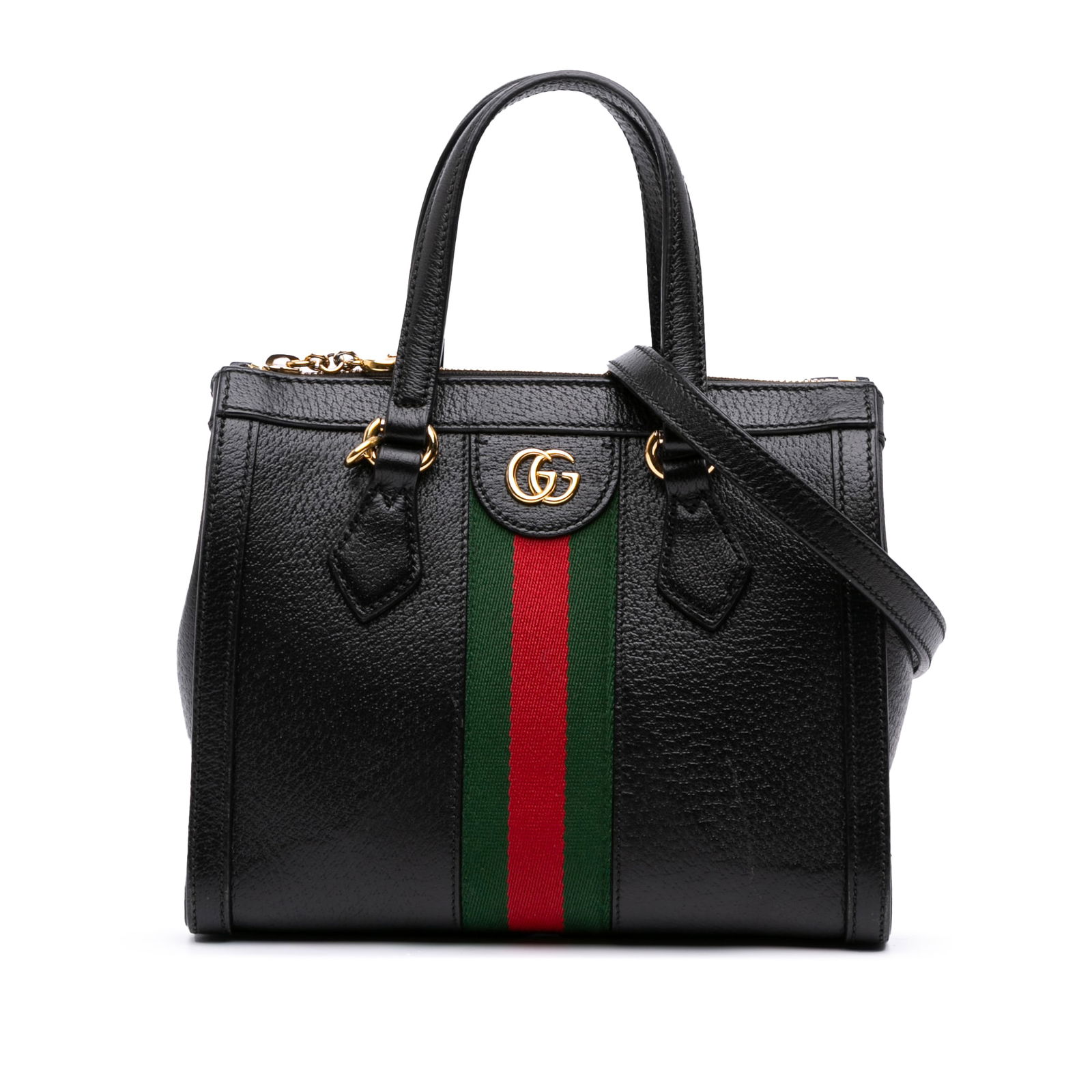Gucci Ophidia Small Leather Satchel Black with Web Detail (1 of 14)