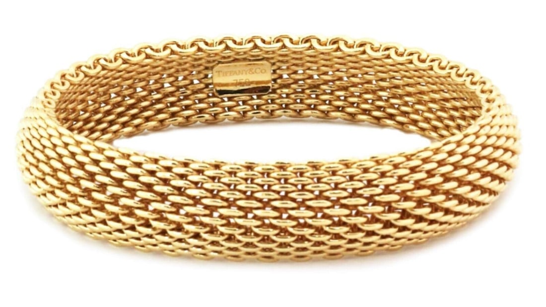 Somerset Mesh Flex Bangle Bracelet in 18k Gold by Tiffany & Co. 16mm Wide (1 of 5)