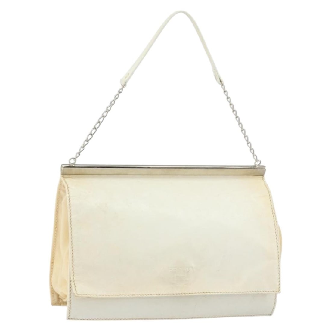 White Leather Prada Vintage Chain Shoulder Bag for Women: White Leather Prada Vintage Chain Shoulder Bag for Women This Prada vintage shoulder bag is crafted from white leather and features a chain shoulder strap. Designed for women, it was made in Italy and