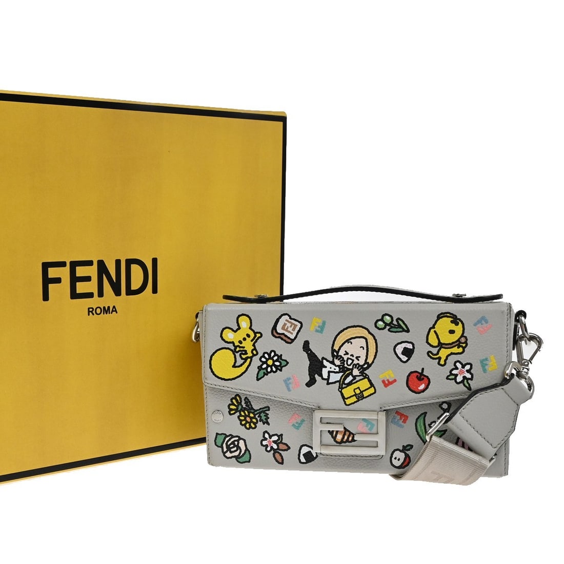 Fendi Baguette Soft Trunk Leather Bag Gray 20cm by 12cm by 6cm: Fendi Baguette Soft Trunk Leather Bag Gray 20cm by 12cm by 6cm This Fendi Baguette Soft Trunk Bag is crafted from gray leather and designed for women. It features a compact shape with dimensions of 20