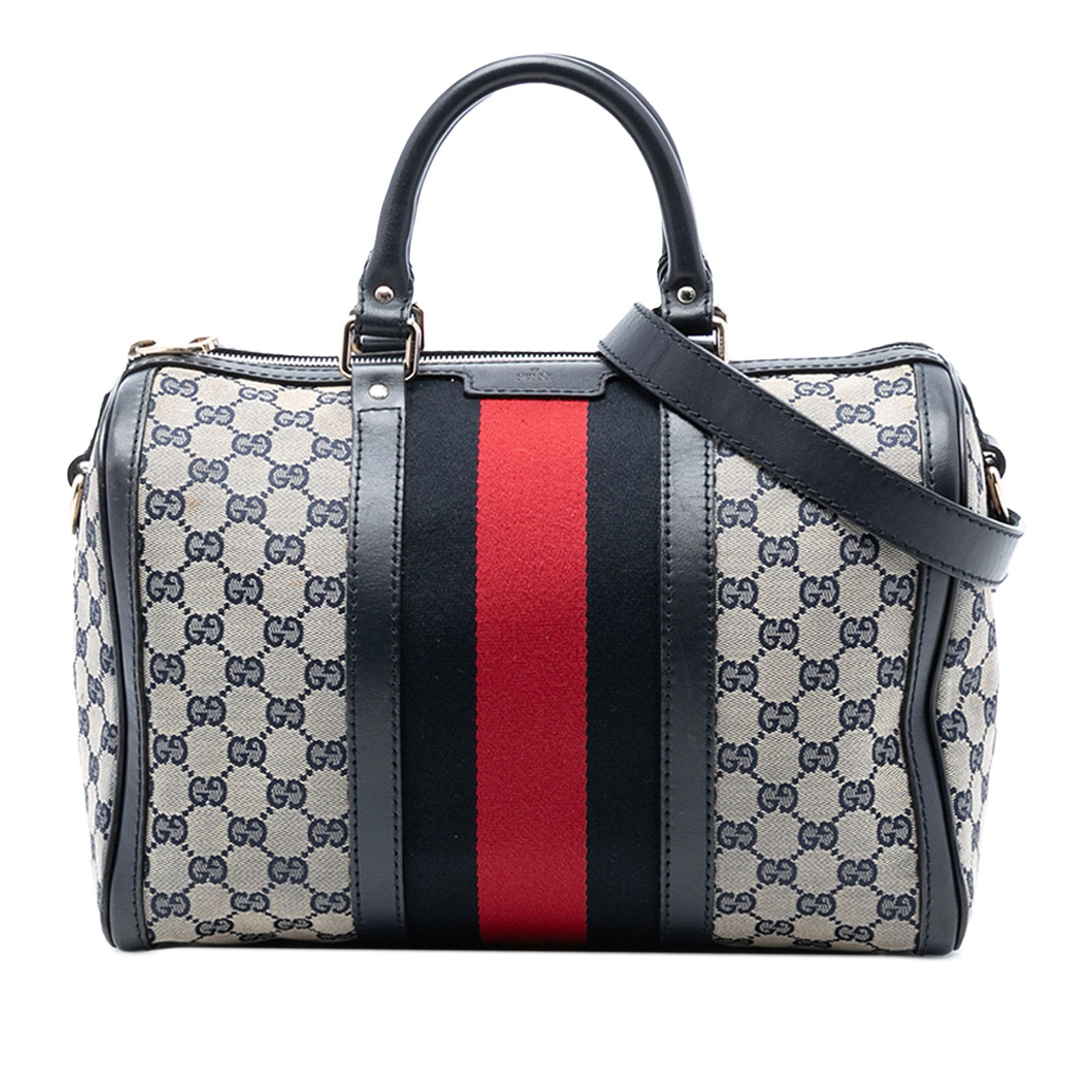 Gucci Joy Boston Medium GG Canvas Satchel with Web Stripe: Gucci Joy Boston Medium GG Canvas Satchel with Web Stripe This Gucci Medium GG Canvas Web Joy Boston Bag features a brown canvas body with signature web detailing, rolled leather handles, a detachable