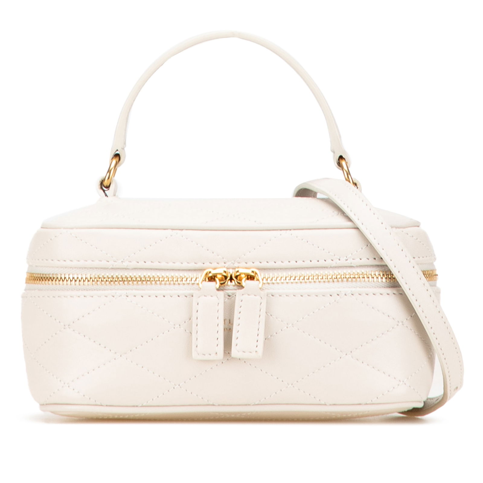 Saint Laurent White Quilted Lambskin East West Vanity Case: Saint Laurent White Quilted Lambskin East West Vanity Case The Saint Laurent Quilted Lambskin East West Vanity Case is a sophisticated accessory crafted from high-quality quilted leather. It features