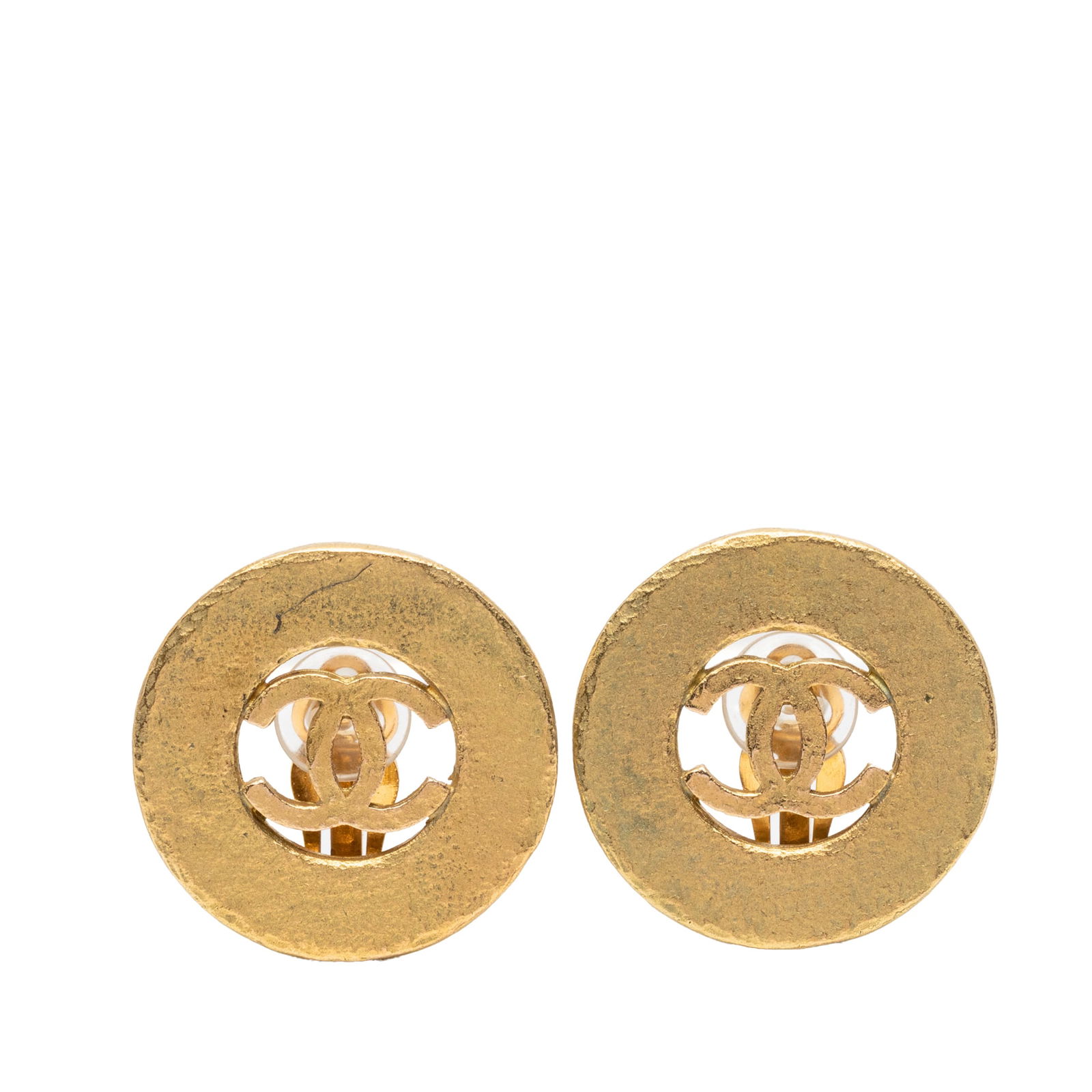 Chanel CC Logo Gold Plated Metal Clip On Earrings (1 of 3)