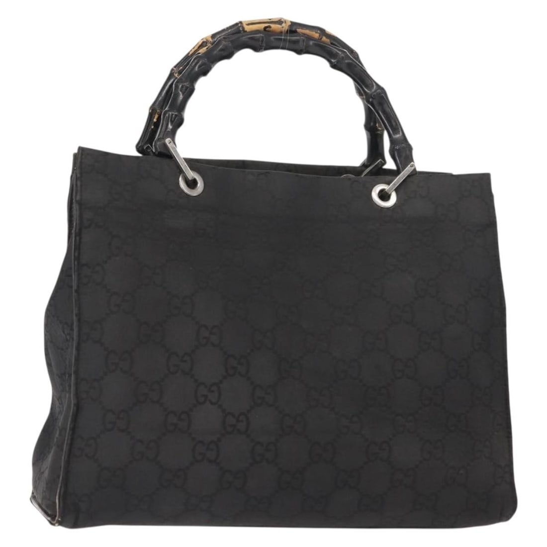 GUCCI Bamboo GG Canvas Hand Bag Black Silver Auth 002 1010 3754: GUCCI Bamboo GG Canvas Hand Bag Black Silver Auth 002 1010 3754 This authentic GUCCI Bamboo GG Canvas Hand Bag features a chic black and silver design, crafted from durable GG Canvas. Made in Italy, t