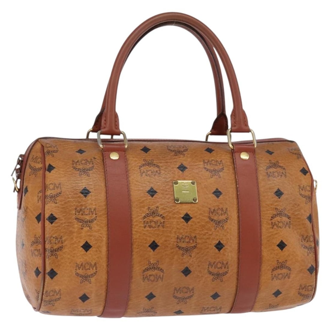 MCM Logogram Vicetos Boston Bag PVC Leather Brown Gold Auth (1 of 18)