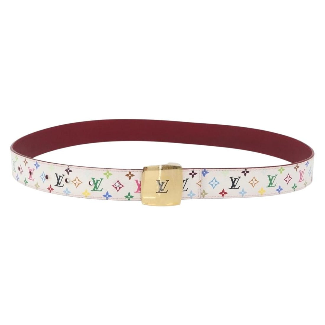 Louis Vuitton Multicolor Canvas Ceinture Carre White Belt 1.2 Inch Spain (1 of 11)