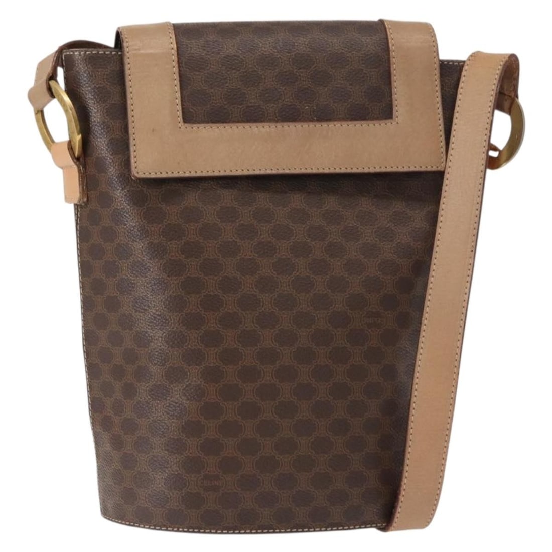 CELINE Macadam Canvas Circle Bag Brown Gold PVC Leather Auth 153927 (1 of 18)