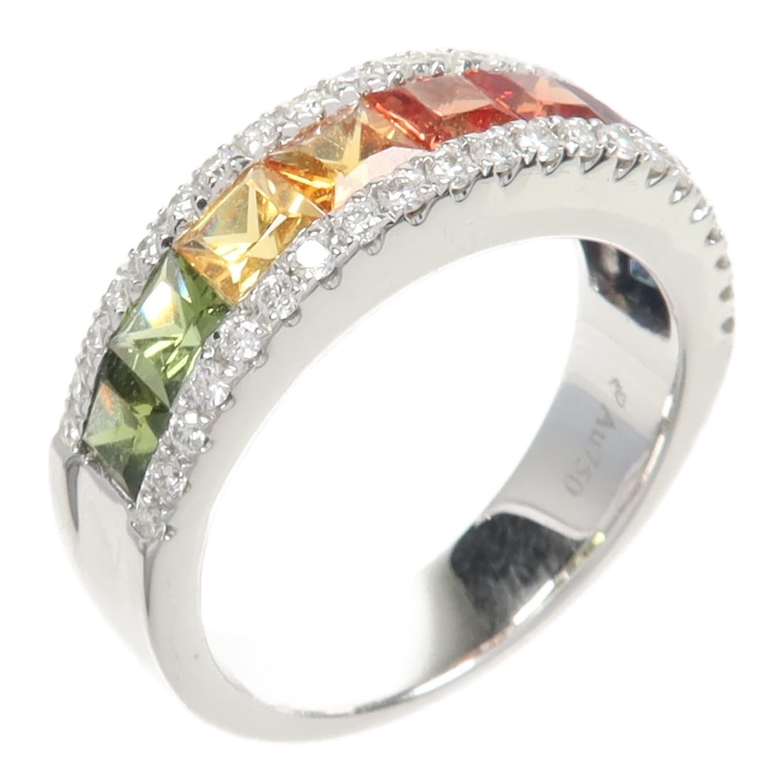 Multicolor Diamond Color Stone Ring in 18K White Gold Size 5.75 (1 of 9)