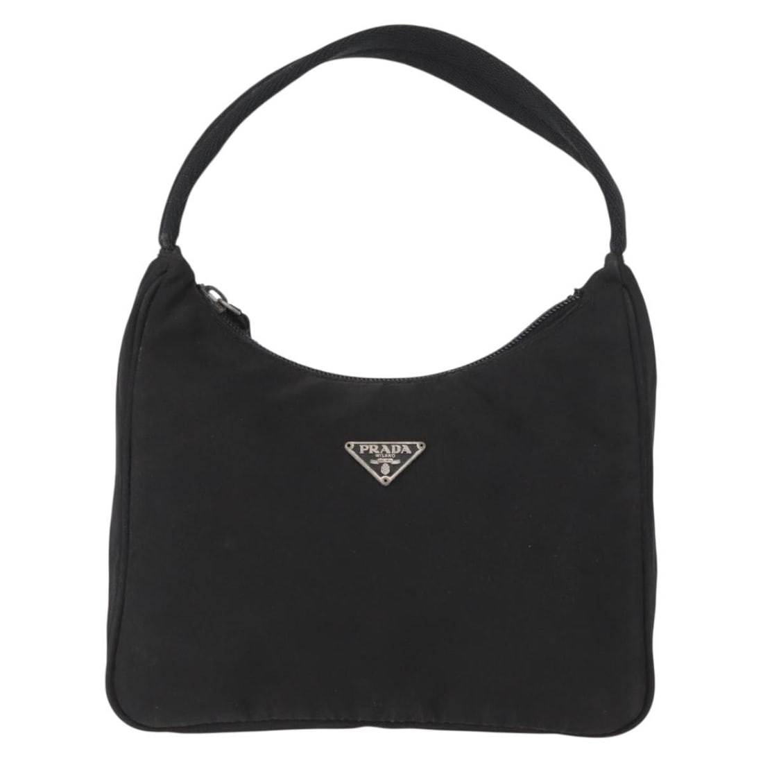 Black Nylon Prada Hobo Bag 21cm by 15cm by 8cm: Black Nylon Prada Hobo Bag 21cm by 15cm by 8cm This pre-owned Prada Hobo pouch for women is crafted from black nylon. It features a compact design with dimensions of 21cm x 15cm x 8cm. The pouch shows