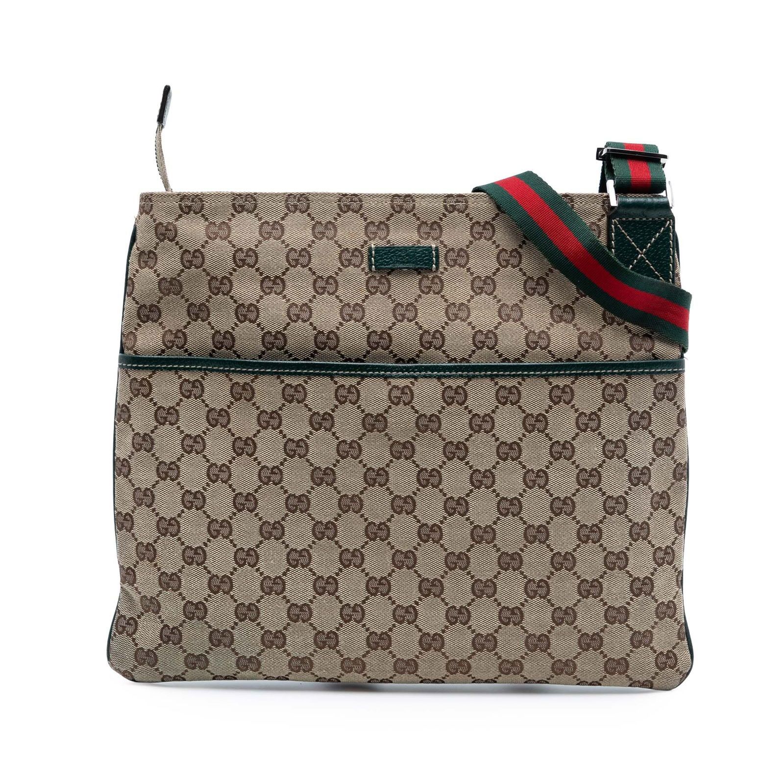 Gucci GG Canvas Web Brown Crossbody Bag with Leather Trim (1 of 7)