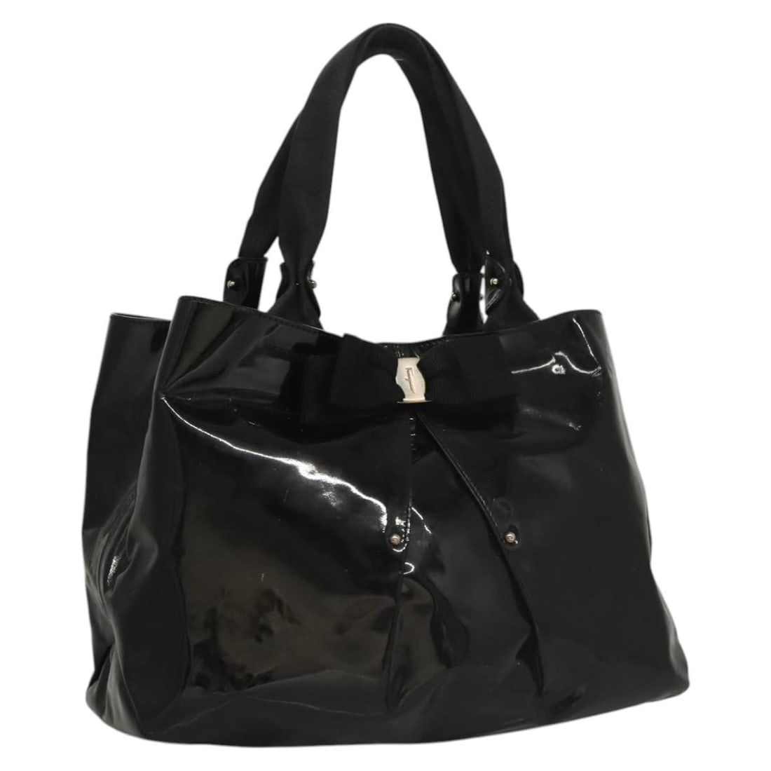 Ferragamo Vara Black Patent Leather Tote Bag Italy: Ferragamo Vara Black Patent Leather Tote Bag Italy This Salvatore Ferragamo Vara Tote is crafted from black patent leather and designed for women. It features a spacious interior and classic styling.