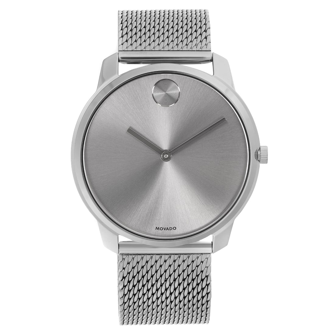 Movado Bold 40mm Grey Dial Stainless Steel Watch with Original Box: Movado Bold 40mm Grey Dial Stainless Steel Watch with Original Box This Movado Bold wristwatch features a striking 40mm round case made from polished stainless steel, complemented by a smooth fixed be