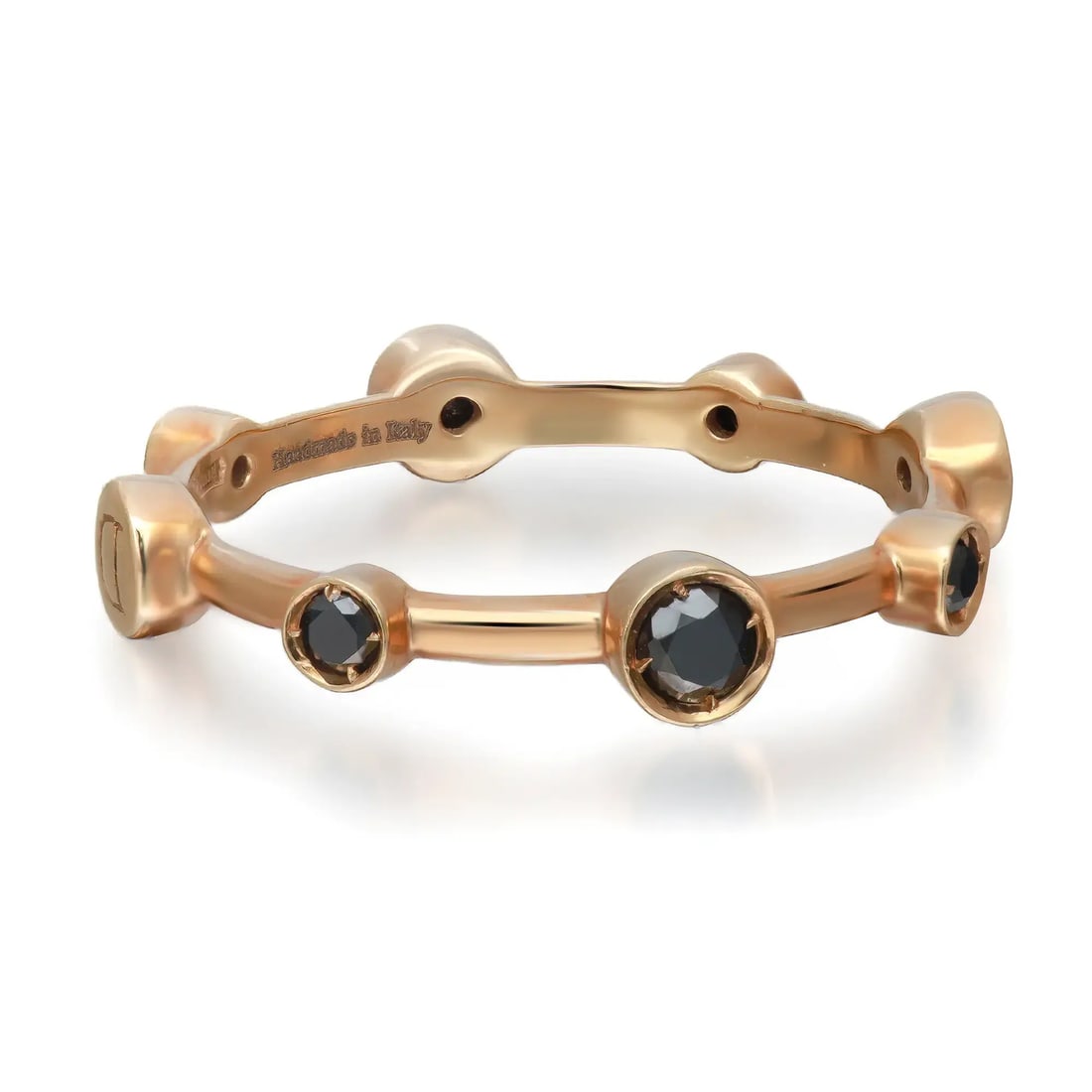 Damiani 18K Yellow Gold Black Diamond Band Ring 0.40 Cttw Size 7.5: Damiani 18K Yellow Gold Black Diamond Band Ring 0.40 Cttw Size 7.5 This exquisite Damiani band ring showcases a stunning array of round cut black diamonds, elegantly set in a bezel style. Crafted from