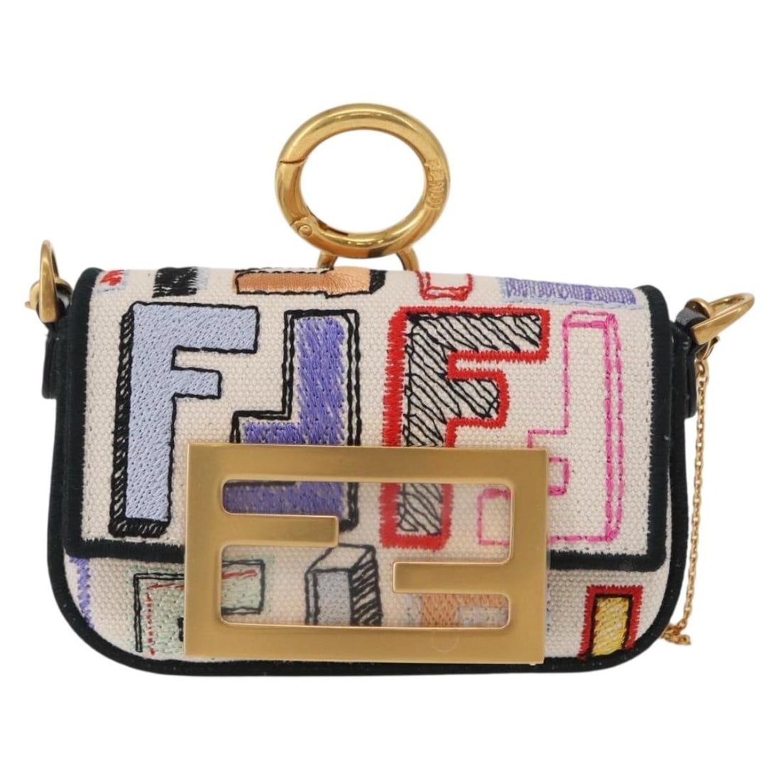 Fendi Zucca Canvas Nano Chain Baguette Charm Bag Multicolor: Fendi Zucca Canvas Nano Chain Baguette Charm Bag Multicolor This pre-owned Fendi Chain Baguette Charm Bag in multicolour canvas is designed for women. The compact pouch features a sleek design with di