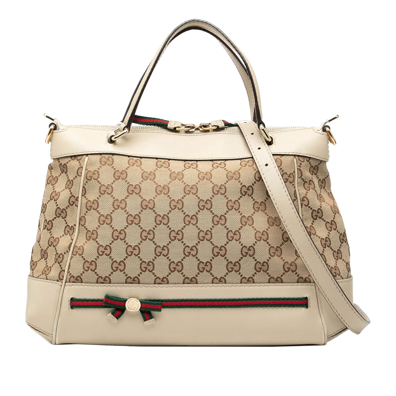 Gucci Mayfair Brown GG Canvas Satchel with Leather Trim and Web Detail (1 of 7)