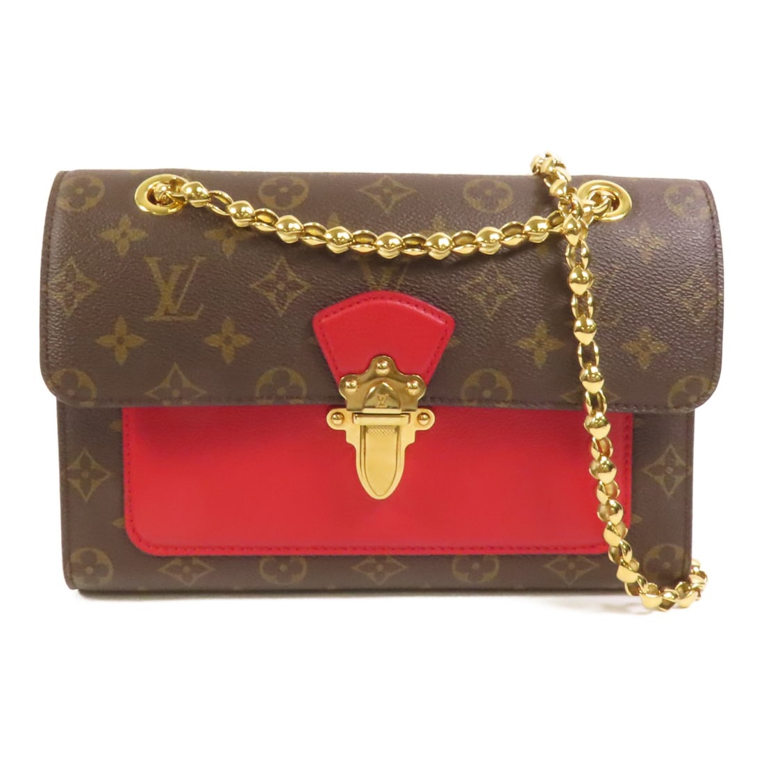 Louis Vuitton Victoire Monogram Chain Shoulder Bag M41731 Brown and Red: Louis Vuitton Victoire Monogram Chain Shoulder Bag M41731 Brown and Red The Louis Vuitton Victoire chain shoulder bag features the iconic Monogram pattern in brown with red accents. Crafted from durab