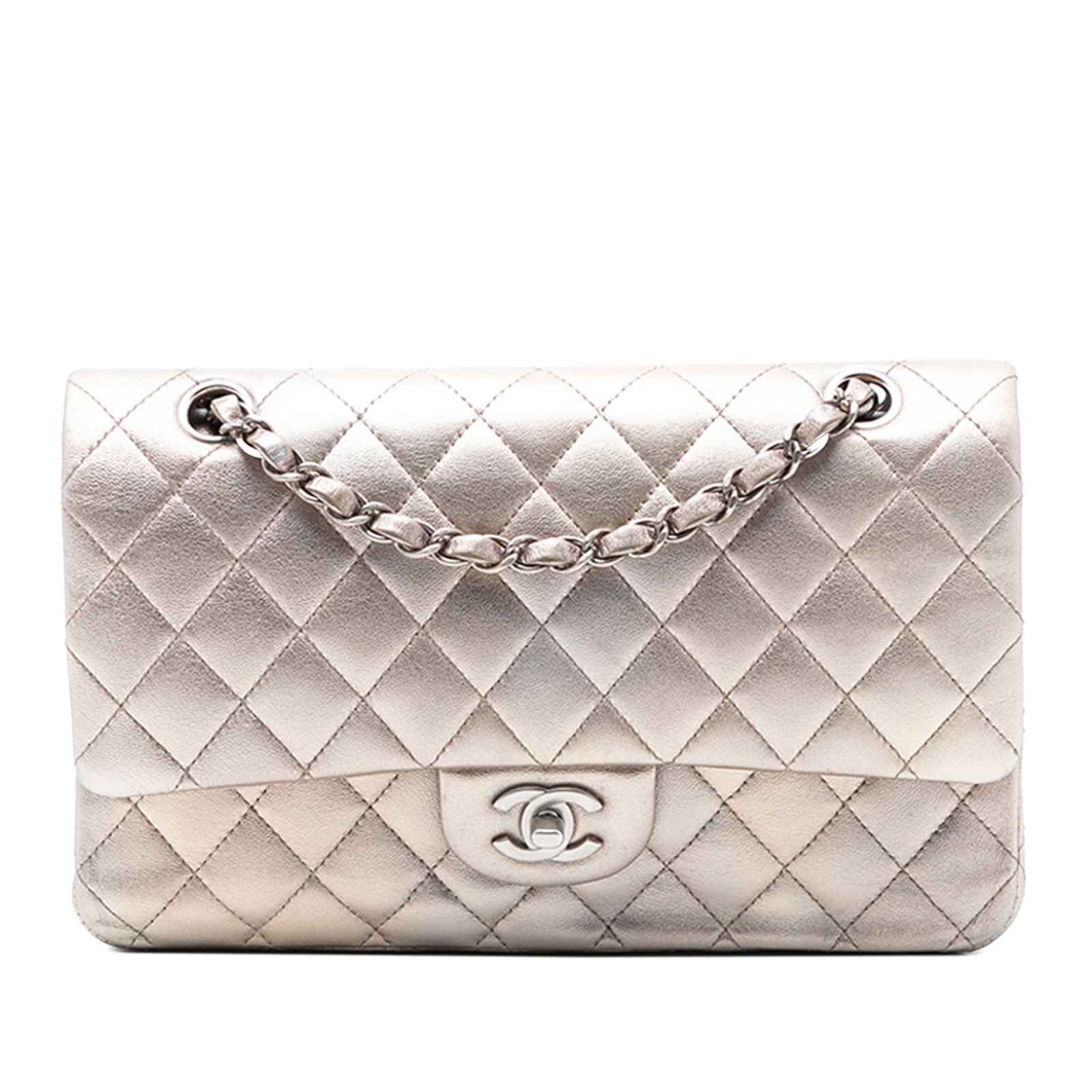 Chanel Gold Medium Quilted Metallic Lambskin Double Flap Shoulder Bag (1 of 8)