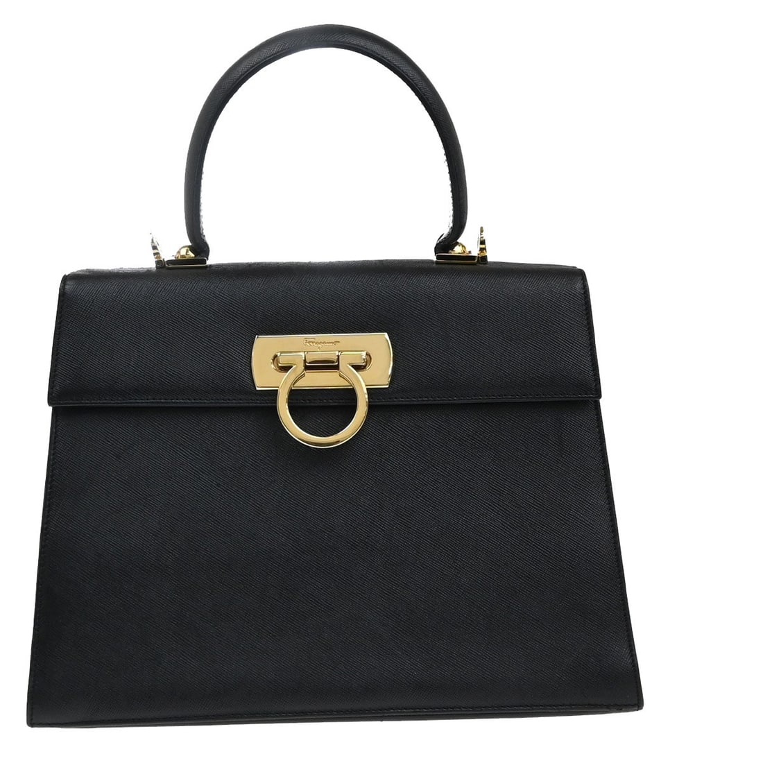 Black Leather Salvatore Ferragamo Top Handle Convertible Bag (1 of 15)