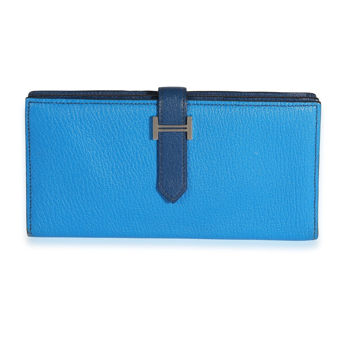 Hermes Bearn Wallet Bleu Saphir Leather Unisex 2014 Silver-Tone (1 of 7)
