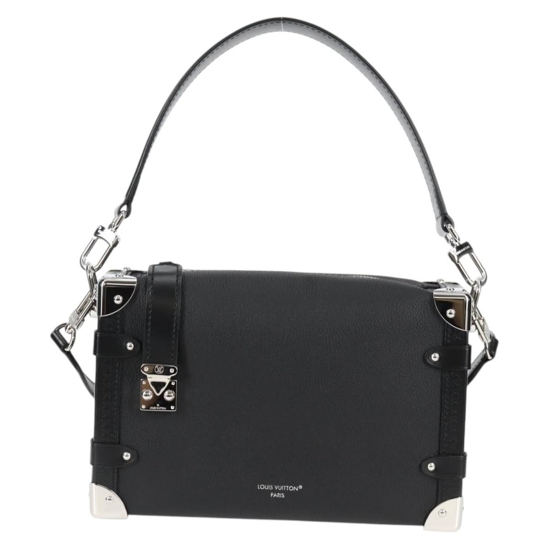 Louis Vuitton Taurillon Leather Black Side Trunk Purse: Louis Vuitton Taurillon Leather Black Side Trunk Purse This Louis Vuitton Side Trunk handbag is crafted from black Taurillon leather designed for women. It features a compact, structured silhouette wi
