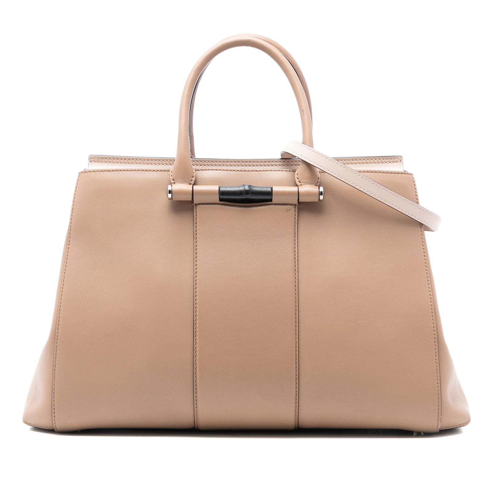 Gucci Lady Bamboo Brown Leather Satchel Bag with Detachable Strap: Gucci Lady Bamboo Brown Leather Satchel Bag with Detachable Strap This Gucci Leather Lady Bamboo Satchel features a brown leather body with rolled leather handles and a detachable flat leather strap.