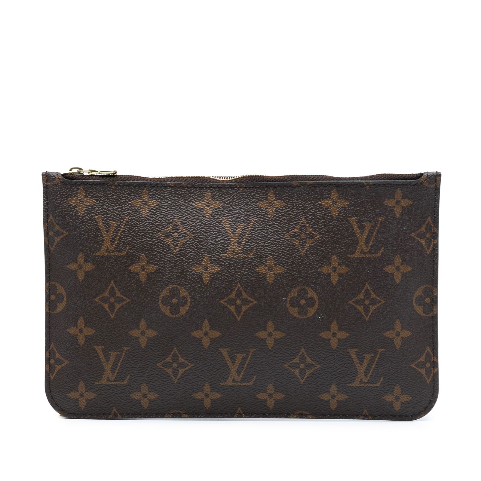 Monogram Canvas Neverfull Wristlet Clutch by Louis Vuitton: Monogram Canvas Neverfull Wristlet Clutch by Louis Vuitton This Louis Vuitton Monogram Neverfull Pouch showcases the brand's signature monogram canvas and features a flat vachetta leather wrist strap,