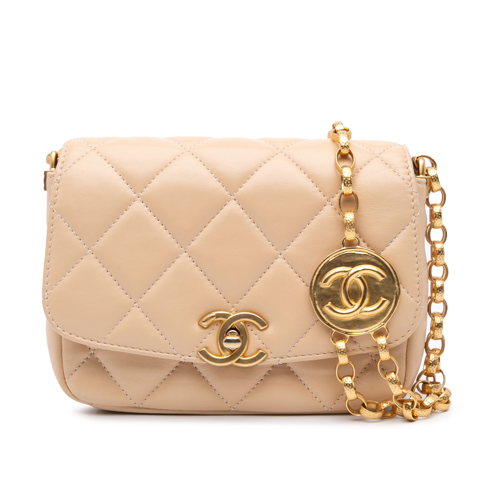 Chanel Brown Small Quilted Lambskin CC Coin Flap Crossbody Bag: Chanel Brown Small Quilted Lambskin CC Coin Flap Crossbody Bag This Chanel Small Quilted Lambskin CC Coin Flap is a chic crossbody bag crafted from luxurious quilted lambskin leather. It features a st