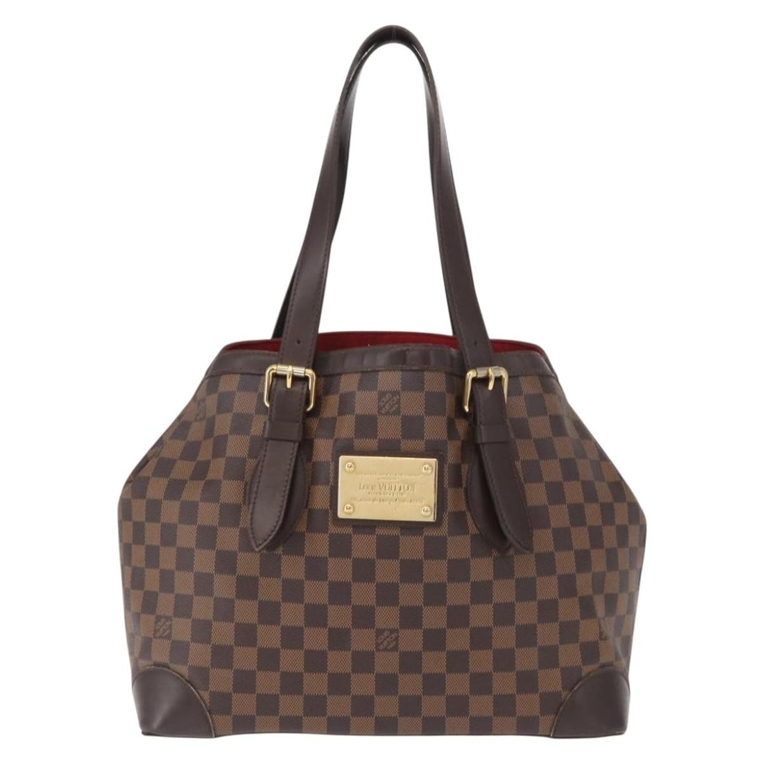 Brown Canvas Louis Vuitton Hampstead Tote 34.5cm by 28.5cm by 17cm: Brown Canvas Louis Vuitton Hampstead Tote 34.5cm by 28.5cm by 17cm Louis Vuitton Hampstead Handbag in Damier canvas designed for women. This brown handbag features a spacious design with signs of wear
