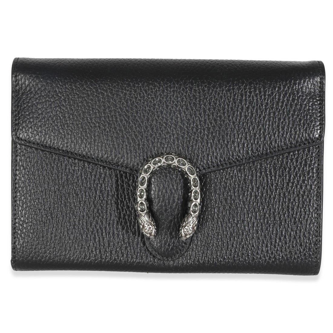 Dionysus Black Leather Chain Wallet with Removable Strap by Gucci: Dionysus Black Leather Chain Wallet with Removable Strap by Gucci This Gucci Dionysus Chain Wallet is crafted from black dollar calfskin leather and features gunmetal hardware. Designed with versatili