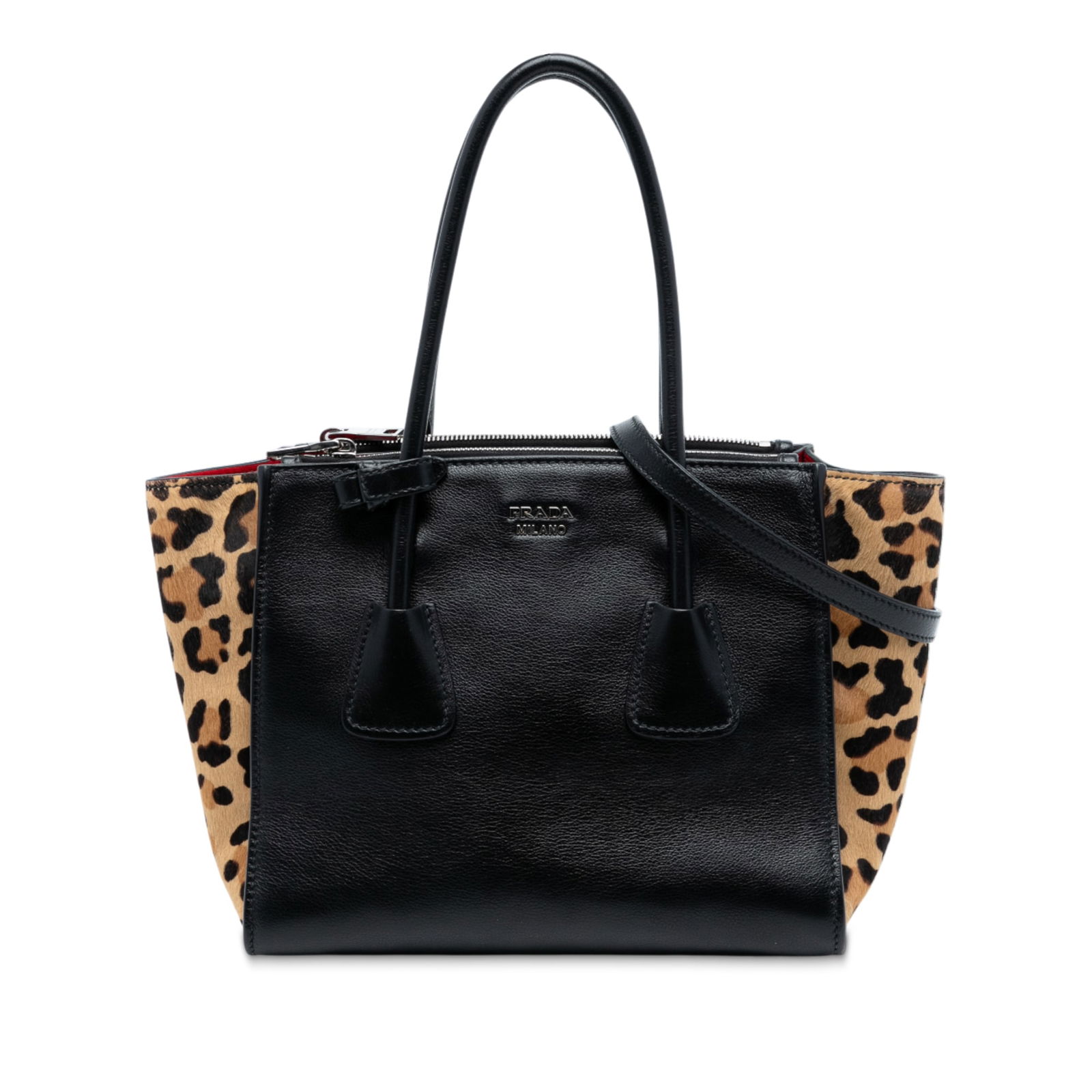 Prada Leopard Print Calf Leather Twin Pocket Satchel with Ponyhair Panels (1 of 6)