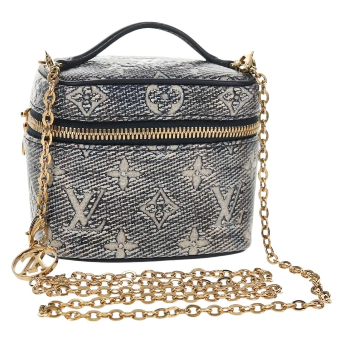 Monoglam Jacquard Canvas Vanity Case by Louis Vuitton Navy 11cm Micro Bag: Monoglam Jacquard Canvas Vanity Case by Louis Vuitton Navy 11cm Micro Bag This Louis Vuitton Vanity Case features the Monoglam Jacquard Canvas in navy, designed for women. The micro vanity bag is craf