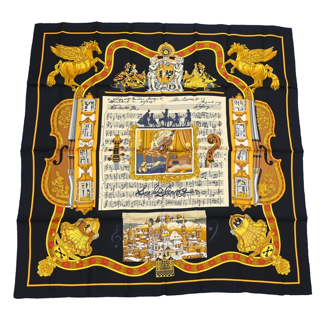 Hermes Carre 90 Black Silk Square Scarf 35 inches (1 of 4)