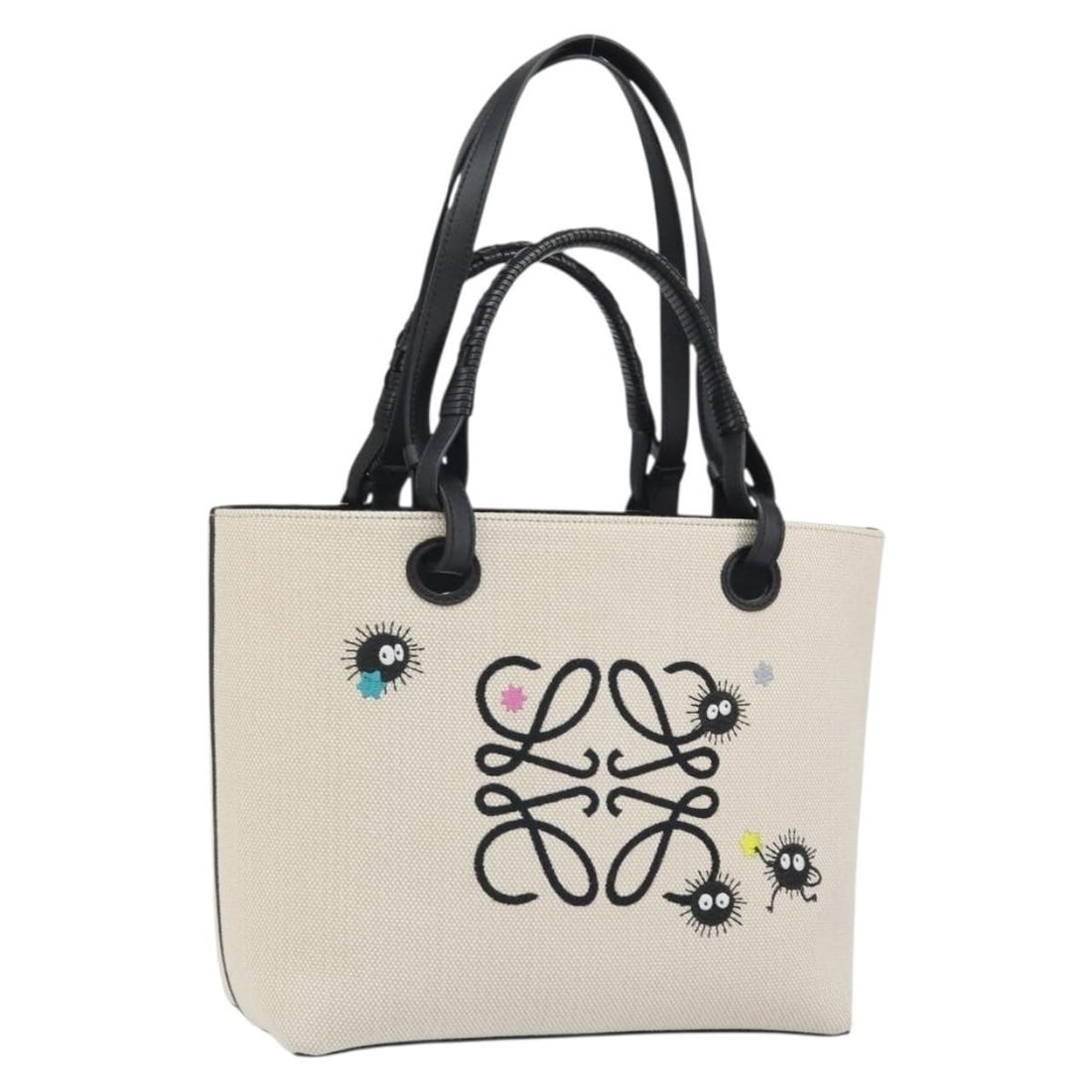 LOEWE Studio Ghibli Susuwatari Anagram Canvas Tote Bag with Dust Bag: LOEWE Studio Ghibli Susuwatari Anagram Canvas Tote Bag with Dust Bag This LOEWE x Studio Ghibli Anagram Susuwatari 2-way tote bag features a unique collaboration design, crafted from leather and finis