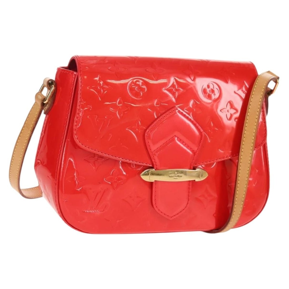 LOUIS VUITTON Vernis Bell Flower PM Shoulder Bag Rouge Grunadine M91728 (1 of 18)