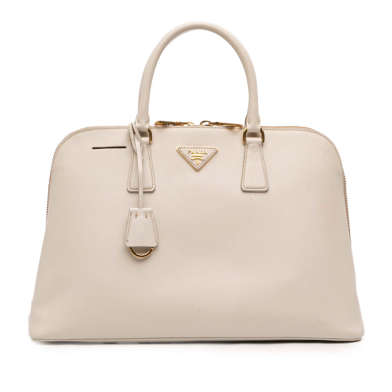 Prada Large Saffiano Lux Promenade Satchel White Leather Bag: Prada Large Saffiano Lux Promenade Satchel White Leather Bag This Prada Large Saffiano Lux Promenade Satchel showcases exquisite craftsmanship with its saffiano leather body in a classic white color.