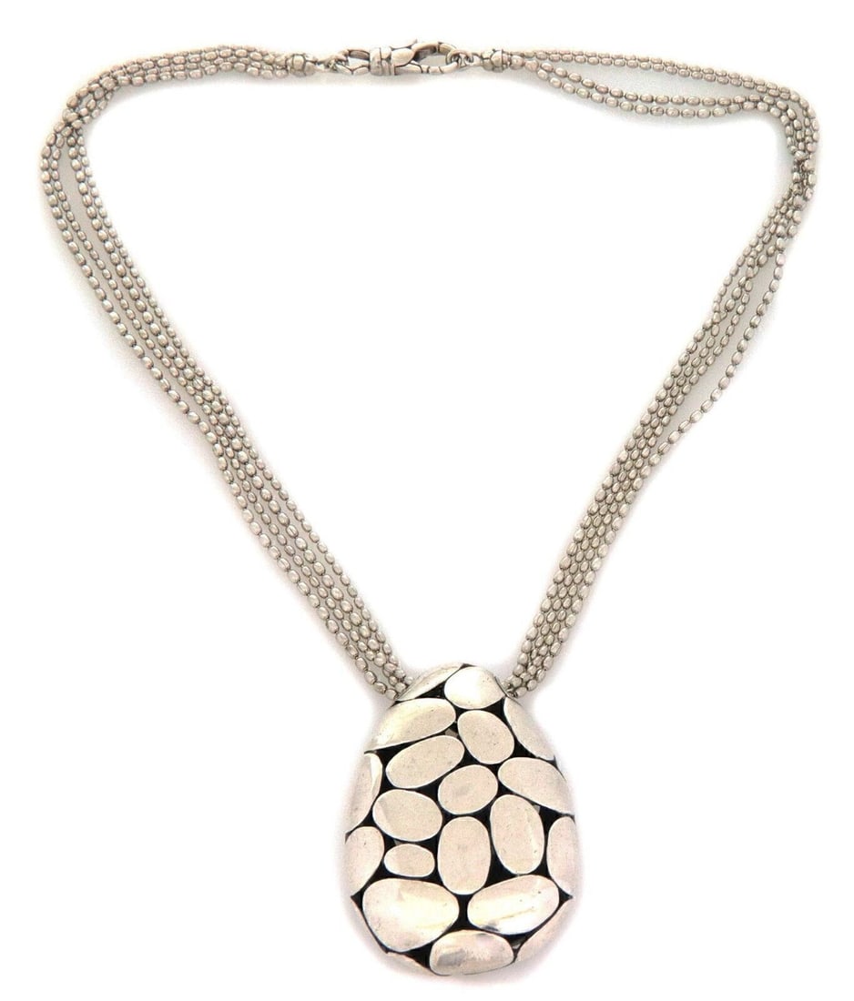 Sterling Silver Pendant Necklace with Large Pebble on Multi Bead Chain: Sterling Silver Pendant Necklace with Large Pebble on Multi Bead Chain This John Hardy Large Pebble Pendant Necklace showcases the brand's signature craftsmanship and organic design. Handcrafted in st