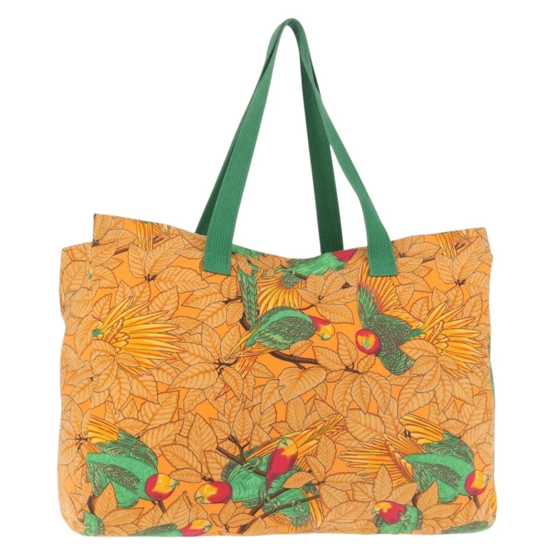 Canvas Hermes Female Tote Bag in Orange 45cm by 31cm by 10cm: Canvas Hermes Female Tote Bag in Orange 45cm by 31cm by 10cm This pre-owned Hermes Beach Tote in orange canvas features a printed toile design. Designed for women, it offers practical dimensions and a