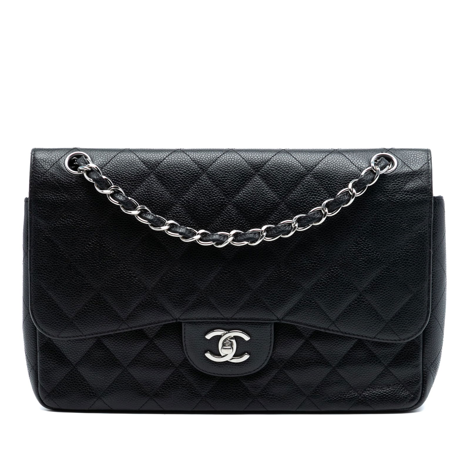Black Caviar Leather Jumbo Double Flap Shoulder Bag by Chanel (1 of 7)