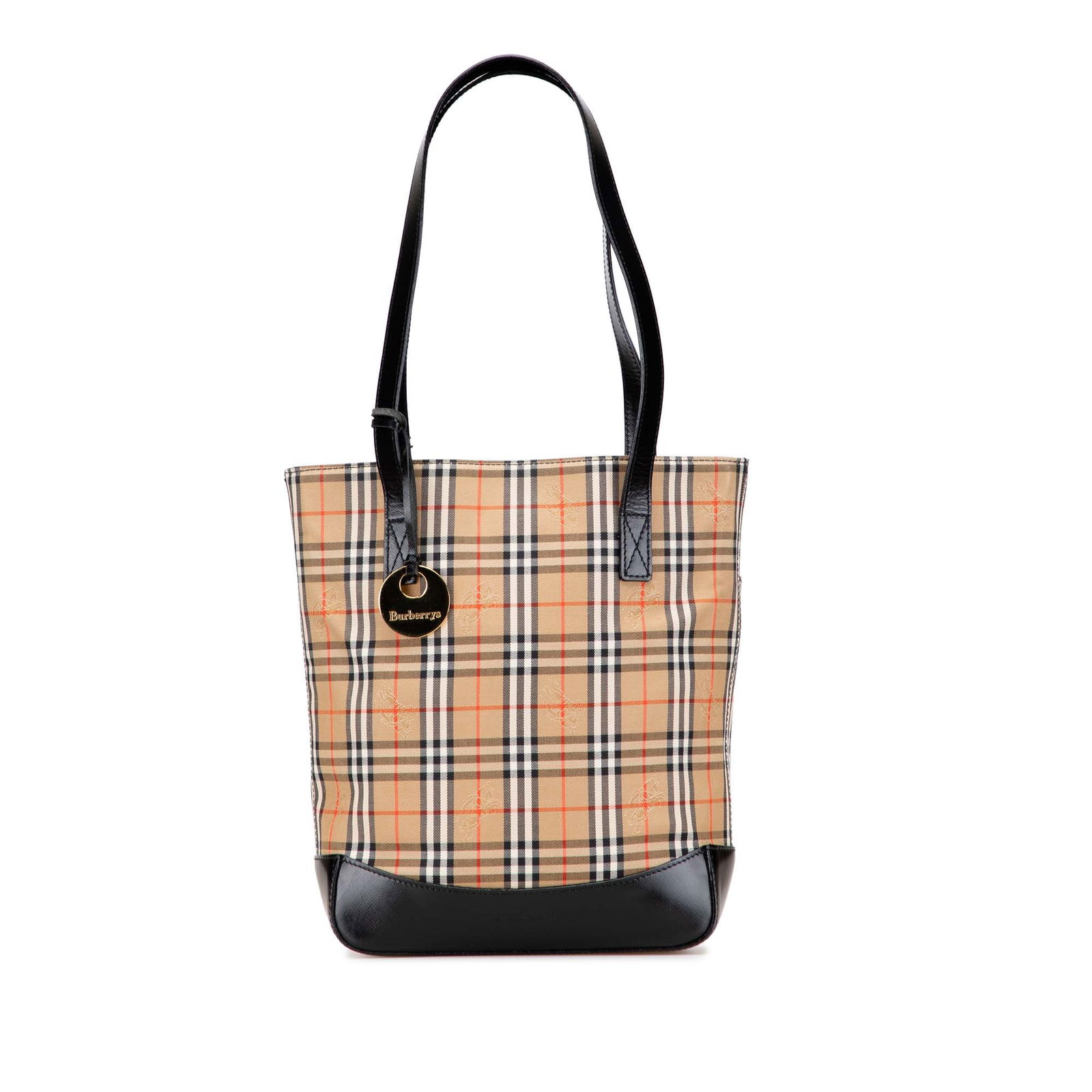 Burberry Haymarket Check Canvas Tote Bag with Leather Panel: Burberry Haymarket Check Canvas Tote Bag with Leather Panel The Burberry Haymarket Check Canvas Tote is a stylish and practical accessory, showcasing a distinctive haymarket check canvas body compleme