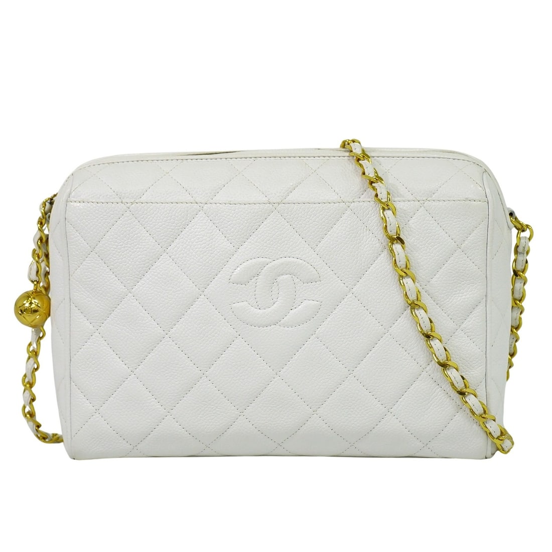 Chanel White Quilted Leather Vintage Diamond CC Camera Shoulder Bag (1 of 18)