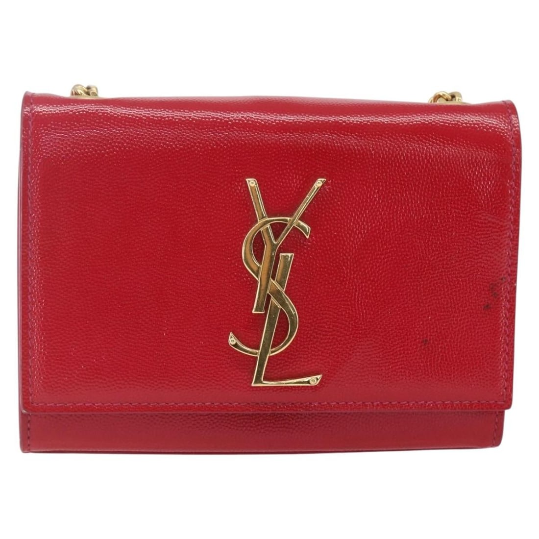 Saint Laurent Red Grainy Leather Classic Monogram Crossbody Bag: Saint Laurent Red Grainy Leather Classic Monogram Crossbody Bag This Saint Laurent Classic Monogram Crossbody Bag is crafted from red grainy leather. Designed for women, it features a compact silhouet