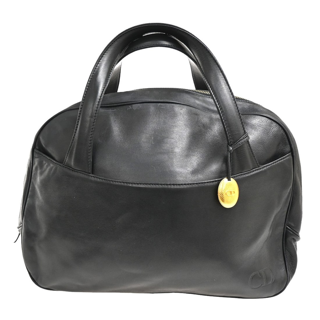 Vintage Christian Dior CD Black Leather Shoulder Bag 40cm Italy: Vintage Christian Dior CD Black Leather Shoulder Bag 40cm Italy This Christian Dior Vintage CD Handbag for women features black leather and was crafted in Italy. The bag shows signs of use, including