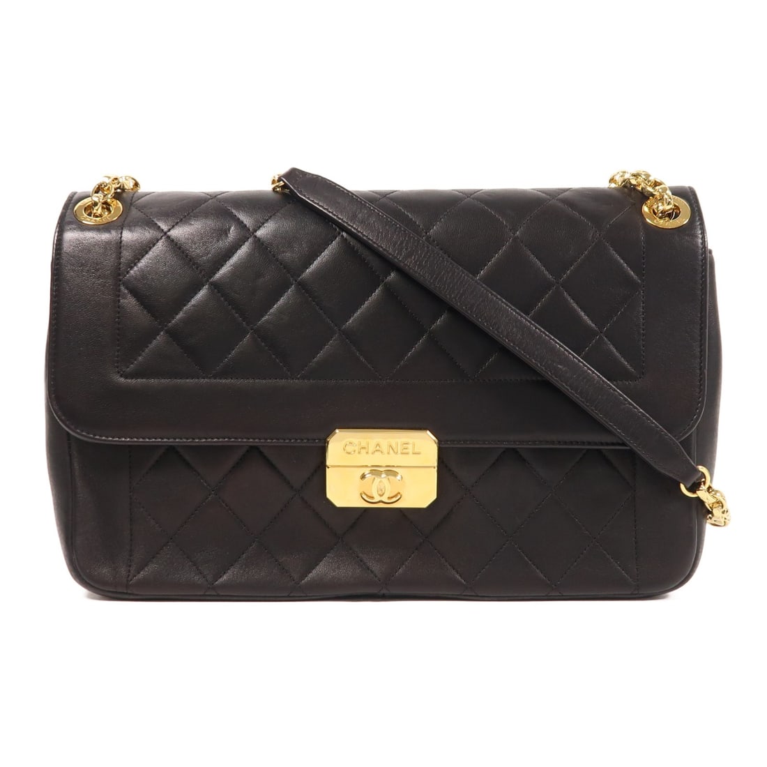 CHANEL CC Chain Shoulder Bag Black Leather GHW: CHANEL CC Chain Shoulder Bag Black Leather GHW This exquisite CHANEL shoulder bag features a classic design crafted from high-quality leather in a timeless black color. The bag measures 11.4 inches in