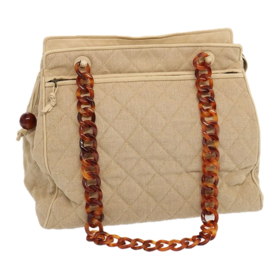 Chanel Beige Canvas Shoulder Bag with Resin Chain Handle (1 of 18)