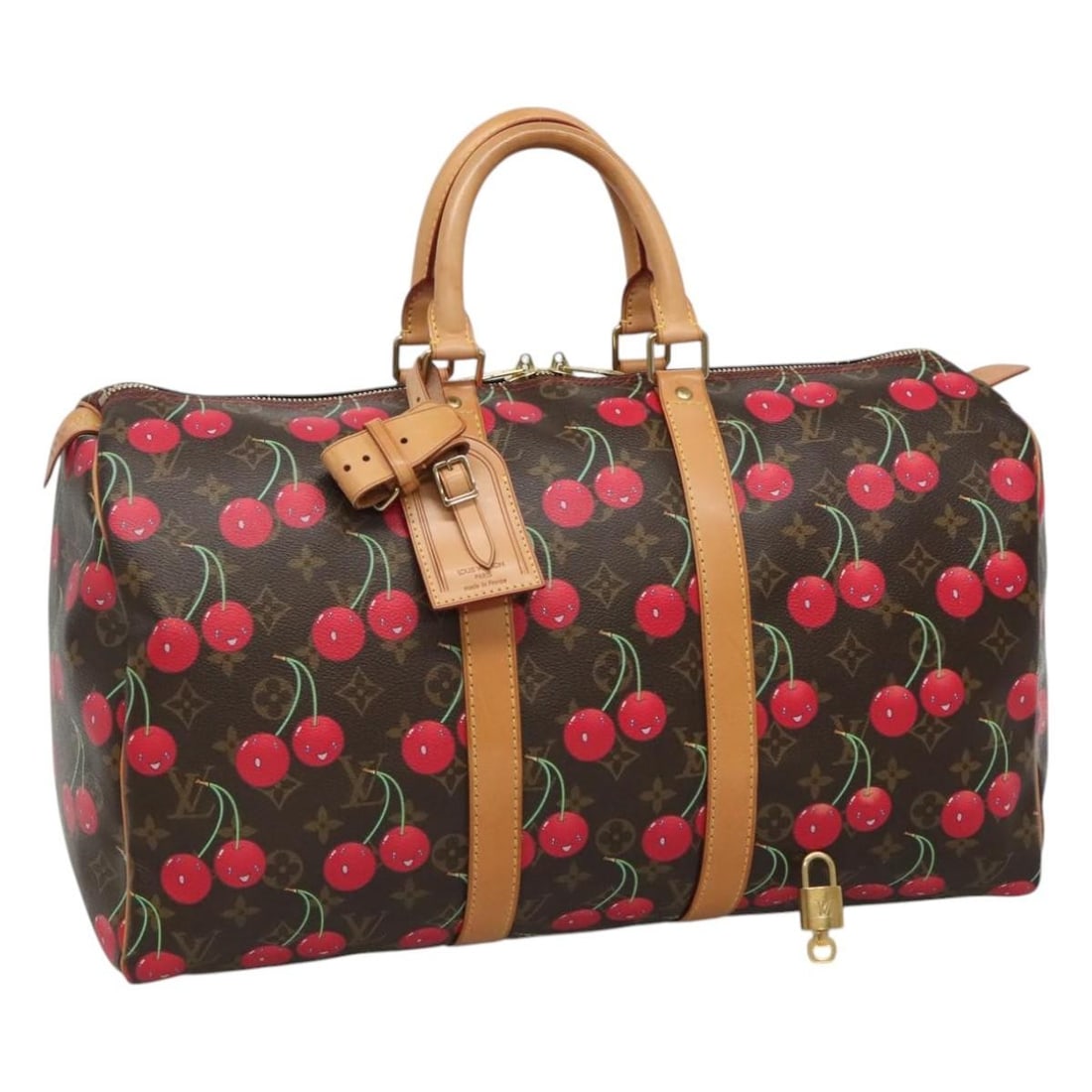 Keepall 45 Canvas Duffle Limited Monogram Cerises by Louis Vuitton: Keepall 45 Canvas Duffle Limited Monogram Cerises by Louis Vuitton This limited edition Louis Vuitton Keepall 45 Boston bag features the Monogram Cerises design in brown canvas. Suitable for unisex us